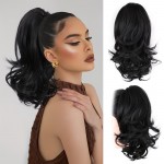 Extensie de par coada ondulata cu cleste 30 cm Brunet (Negru) Cod SS30529-1#